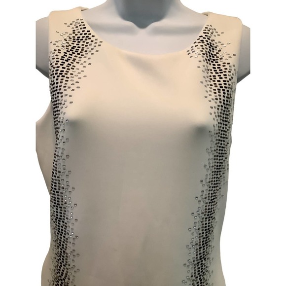 CALVIN KLEIN EMBELLISHED SCUBA  CREAM SLEEVELESS SHEATH DRESS 10 NWT - Picture 4 of 9
